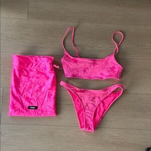 triangl swimwear Hot Pink Floral Mesh Bikini Set with Pouch